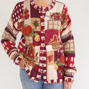 Vintage Casual Corner Annex Pumpkin Apple Patchwork Harvest Sweater Grandma S